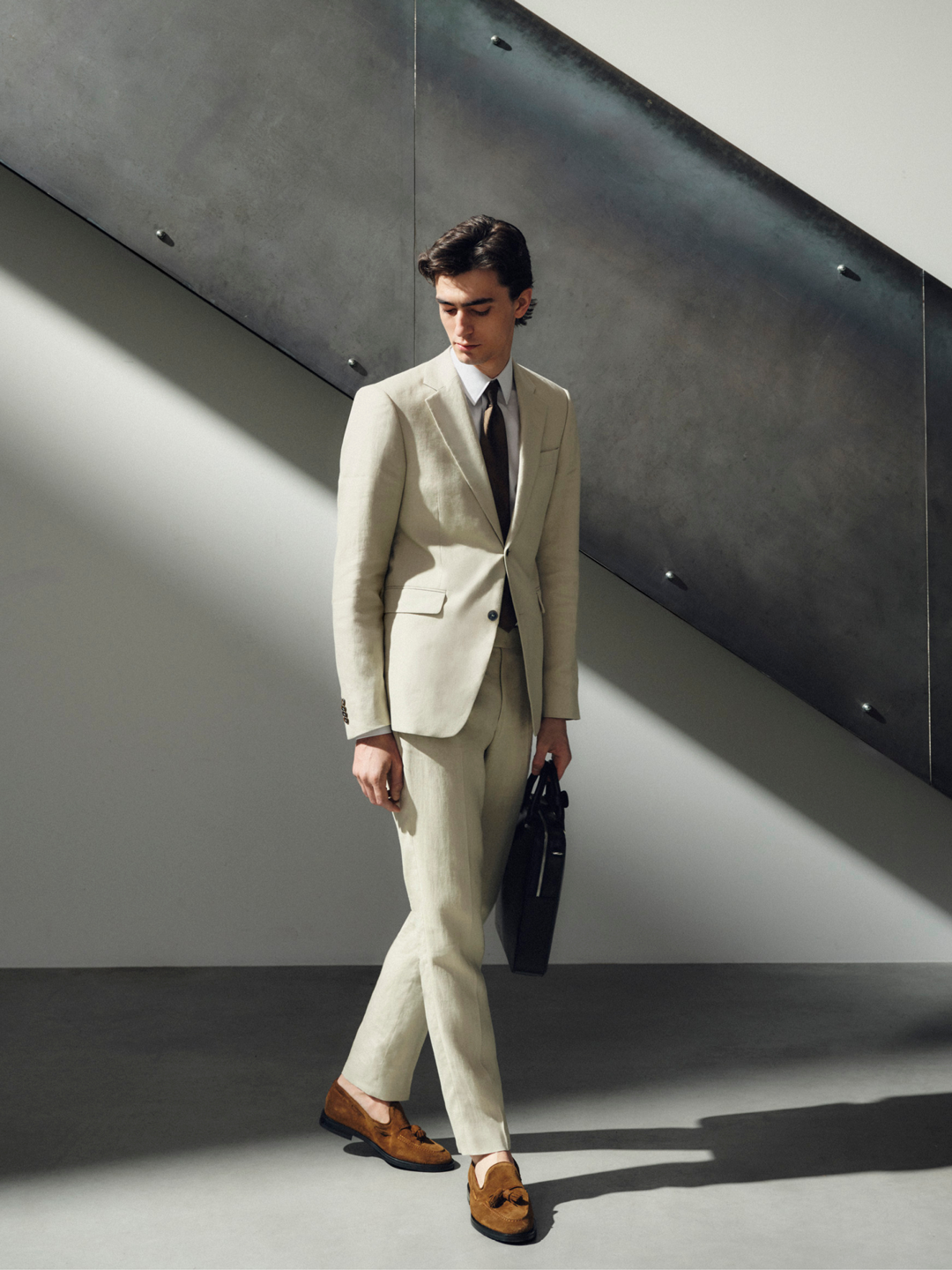 beige linen suit
